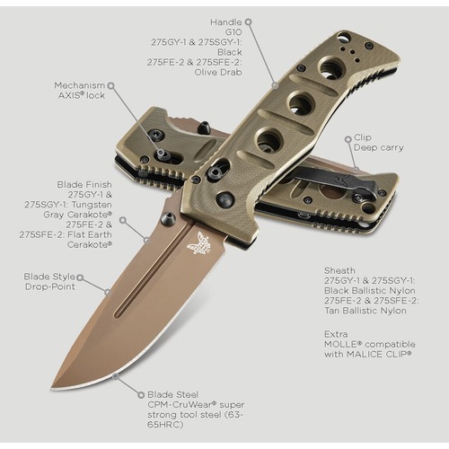 Benchmade 275Fe-2 Adamas Axis Folding Knife, Flat 