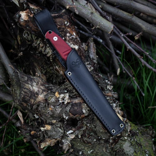 Red G10 / PVD Finish / Black Leather Sheath Fixed 
